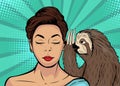 Pop art sloth whispering to girl Royalty Free Stock Photo